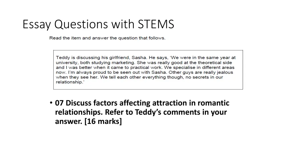 essay questions with stems
