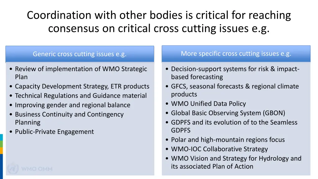 coordination with other bodies is critical