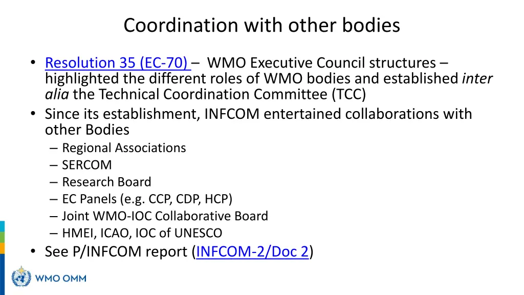 coordination with other bodies