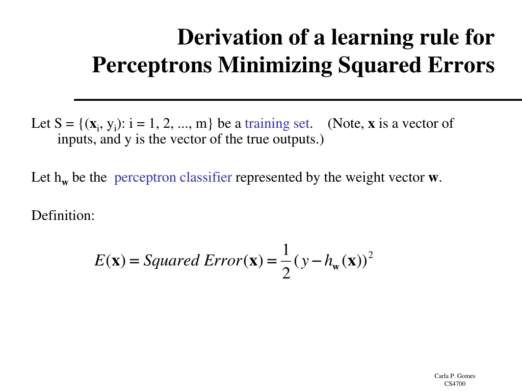 derivation of a learning rule for perceptrons 1