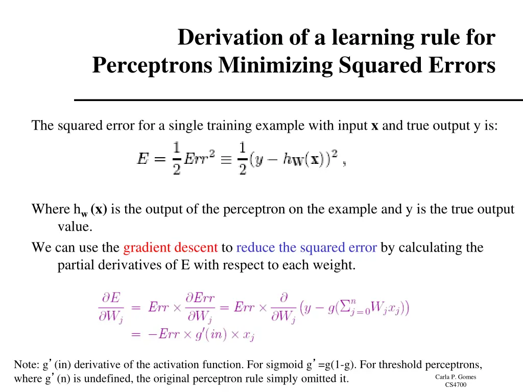 derivation of a learning rule for perceptrons 2