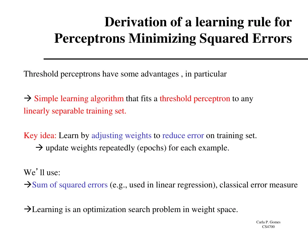 derivation of a learning rule for perceptrons