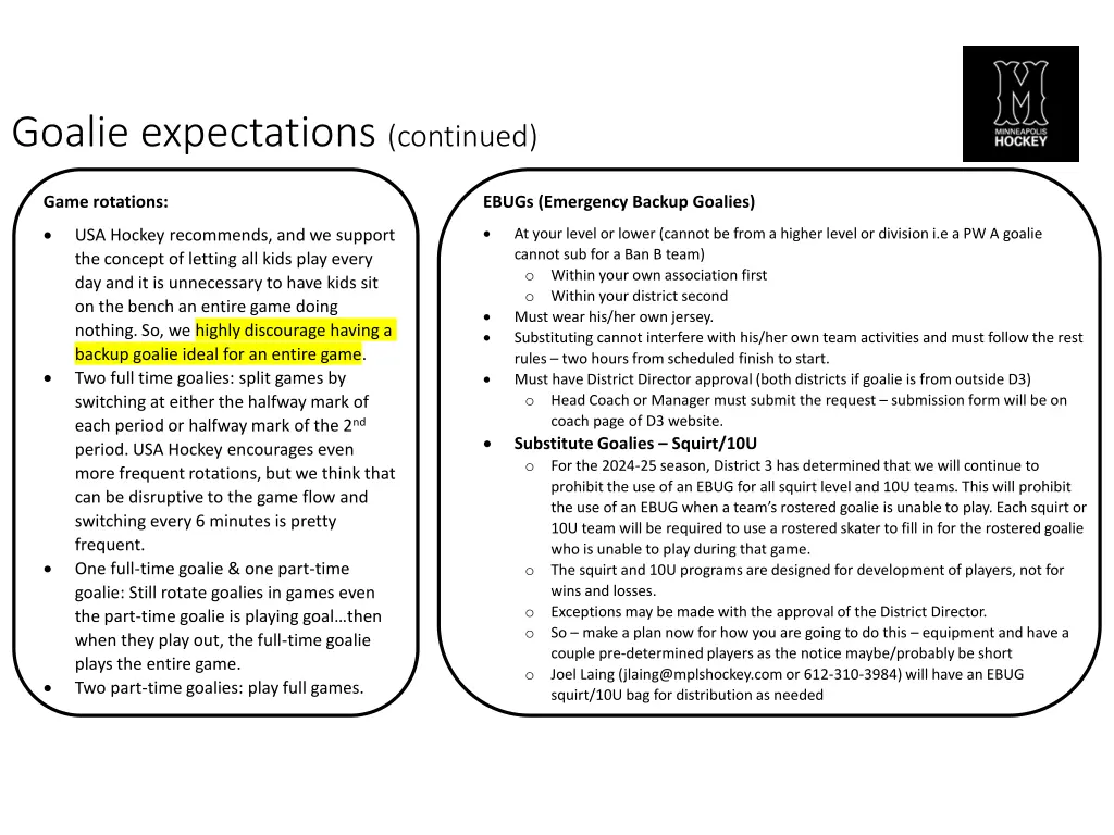 goalie expectations continued