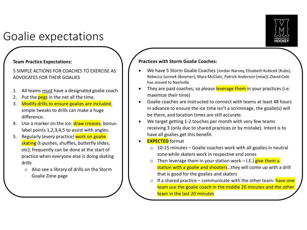 goalie expectations