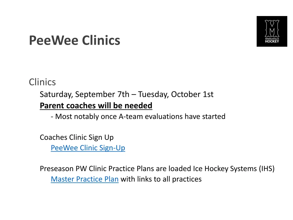 peewee clinics