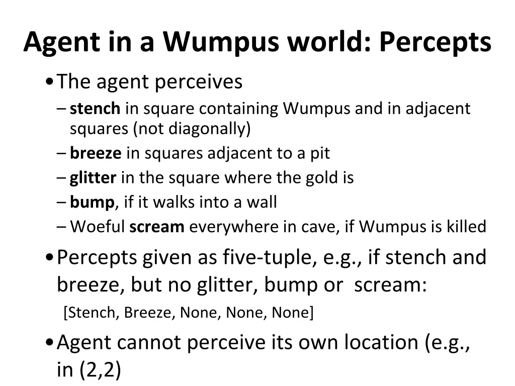 agent in a wumpus world percepts