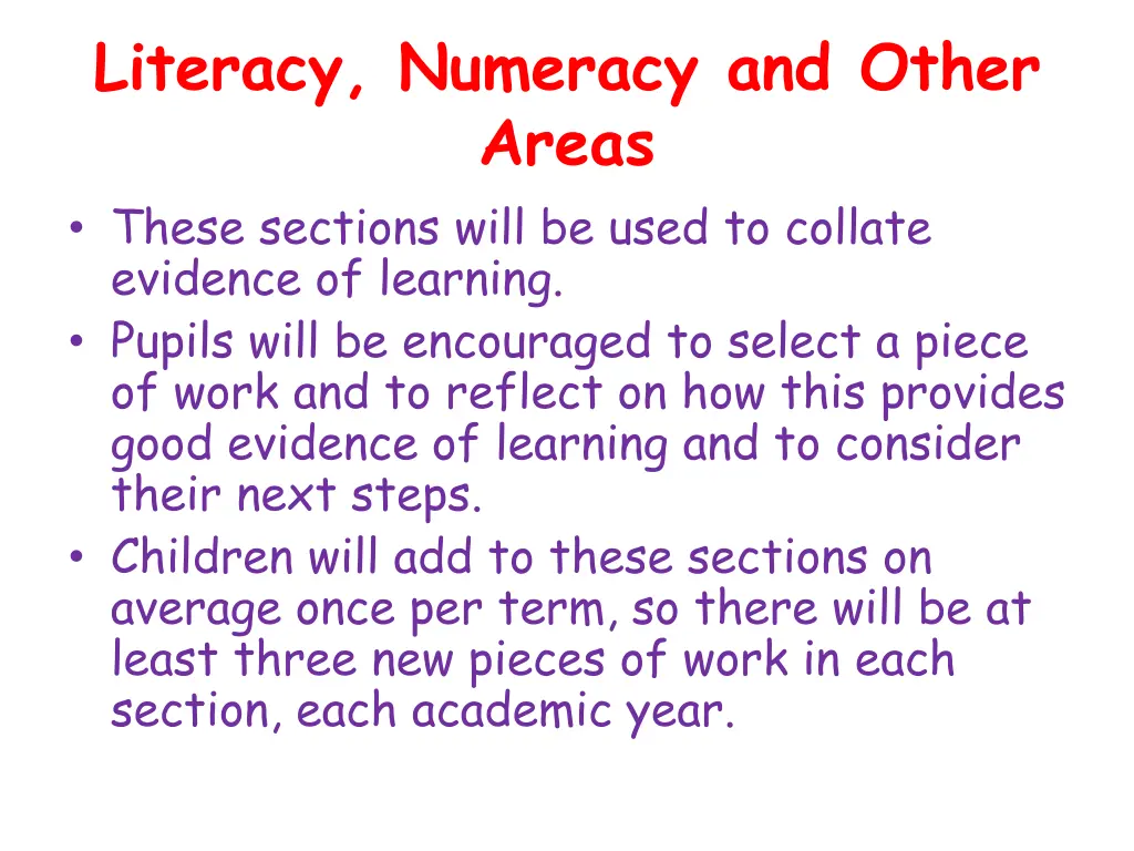 literacy numeracy and other areas these sections