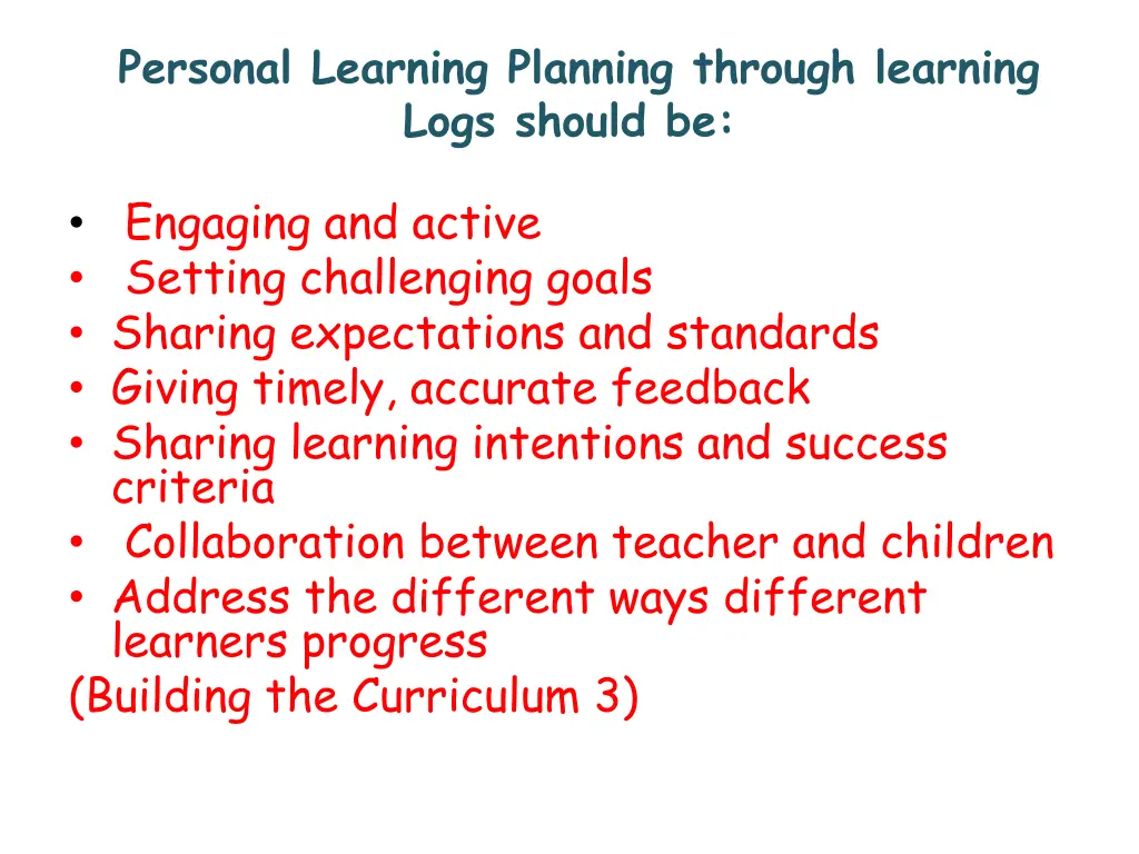 personal learning planning through learning logs