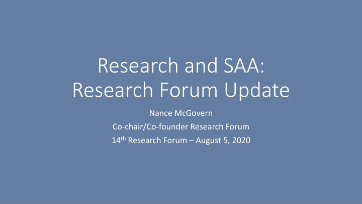 research and saa research forum update