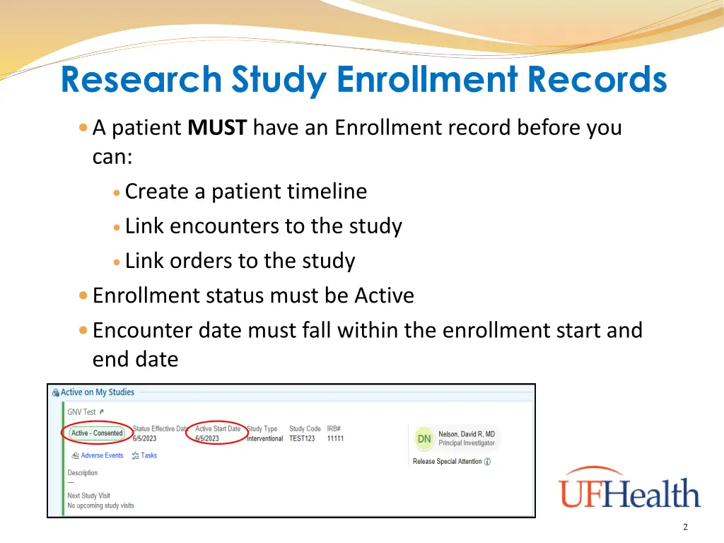 research study enrollment records