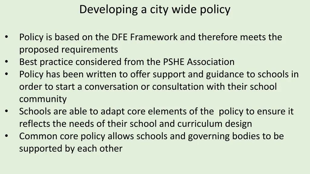 developing a city wide policy