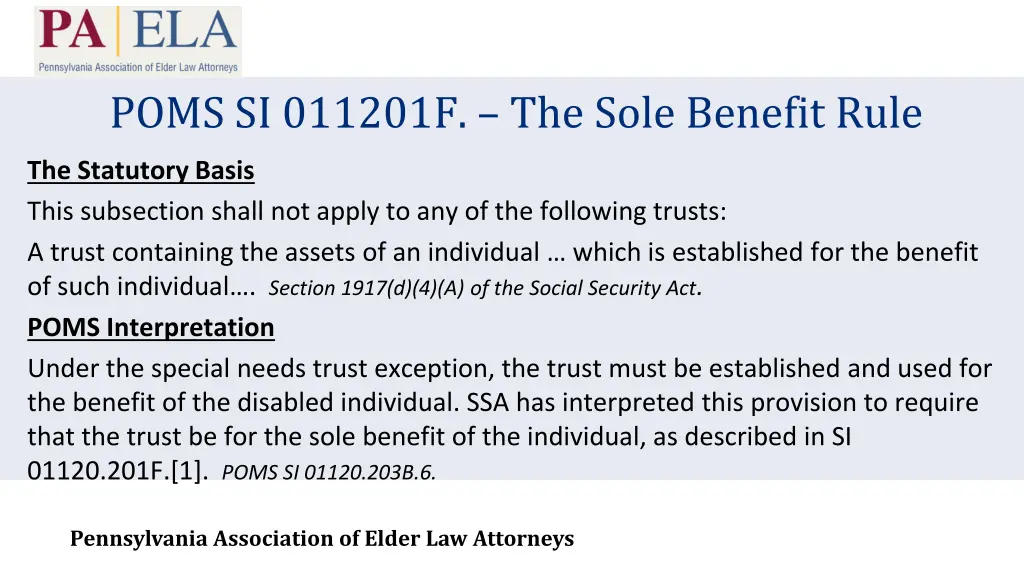 poms si 011201f the sole benefit rule