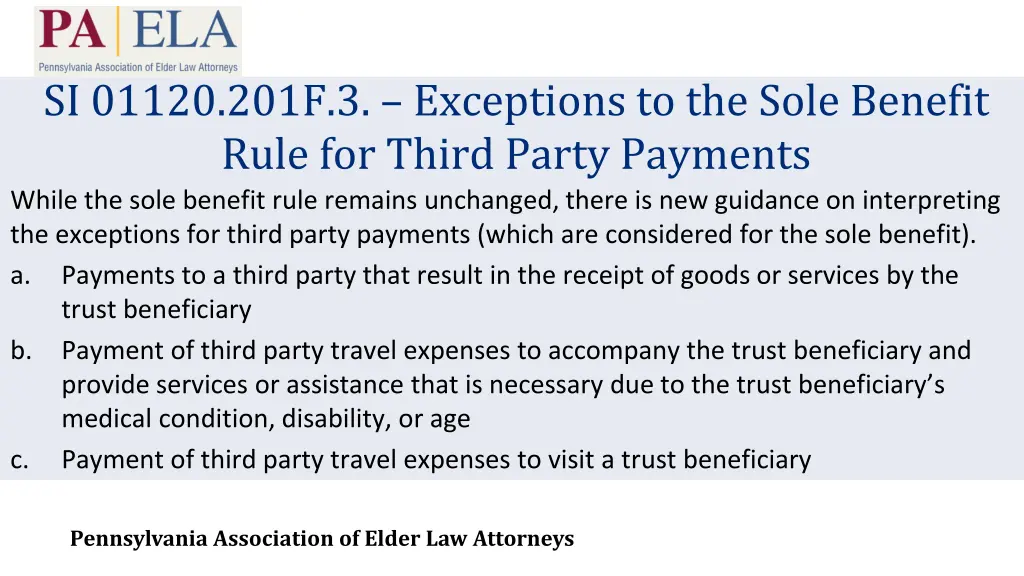 si 01120 201f 3 exceptions to the sole benefit