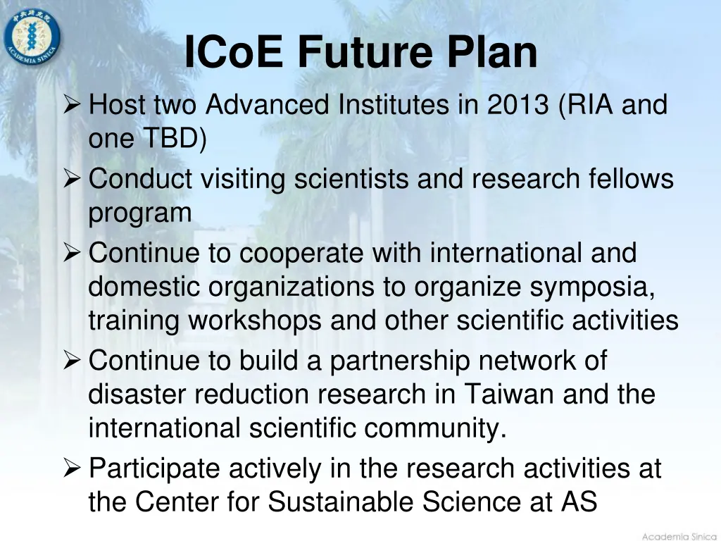 icoe future plan host two advanced institutes