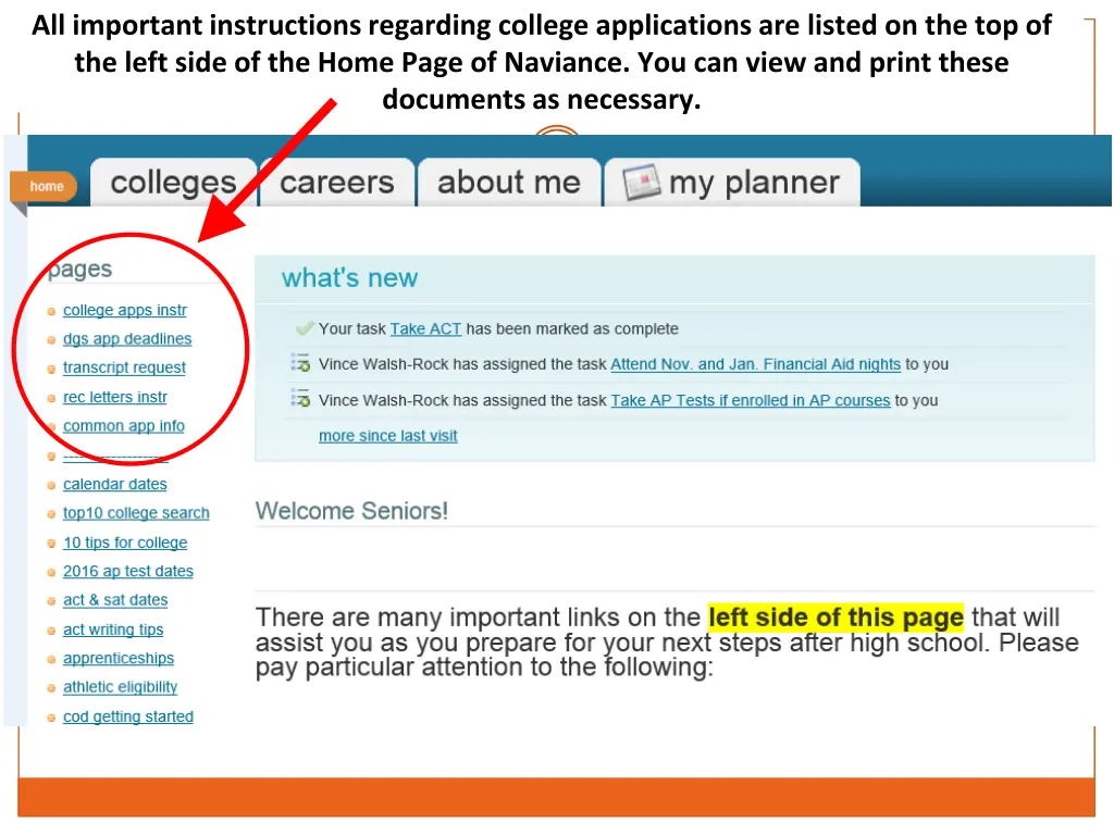 all important instructions regarding college