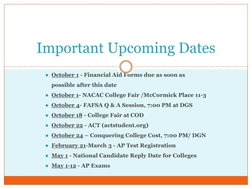 important upcoming dates