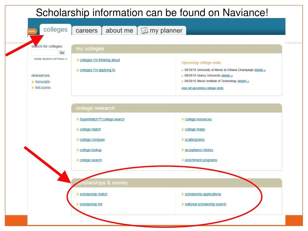 scholarship information can be found on naviance