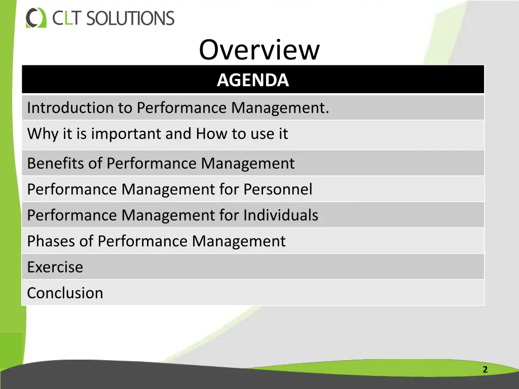 overview agenda