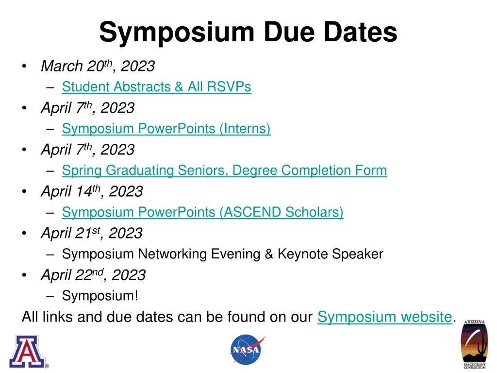 symposium due dates