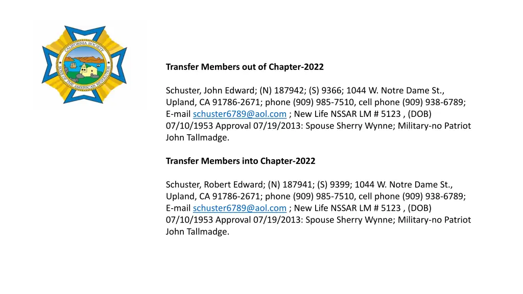 transfer members out of chapter 2022