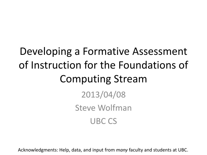 developing a formative assessment of instruction