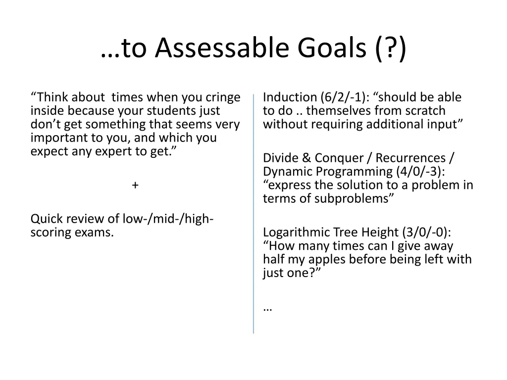 to assessable goals