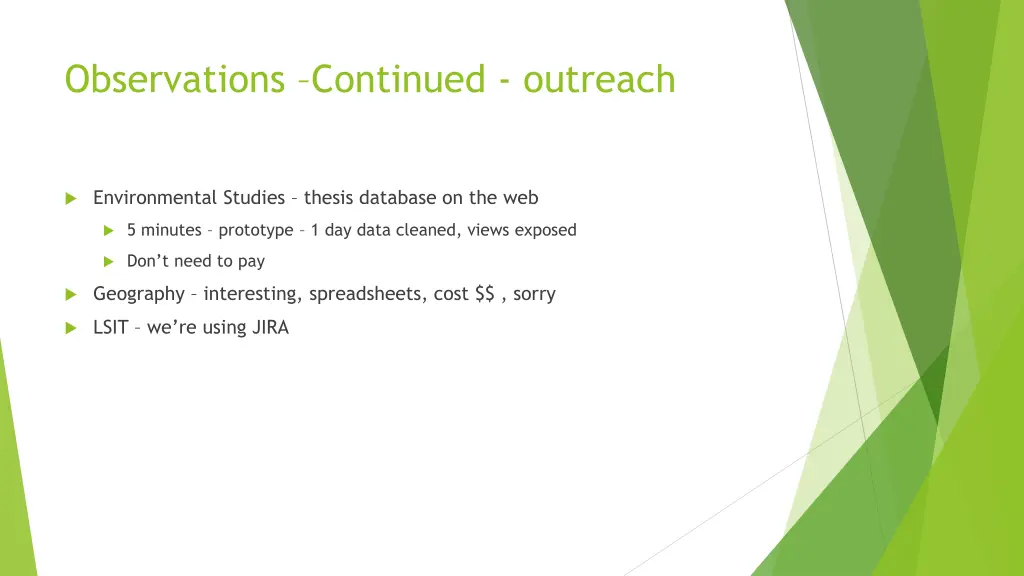 observations continued outreach