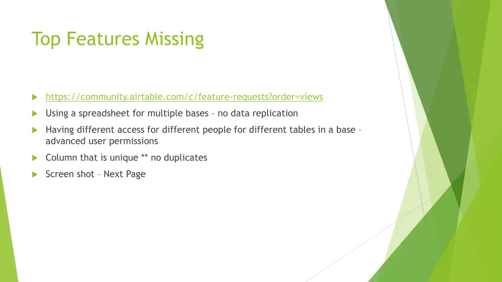top features missing