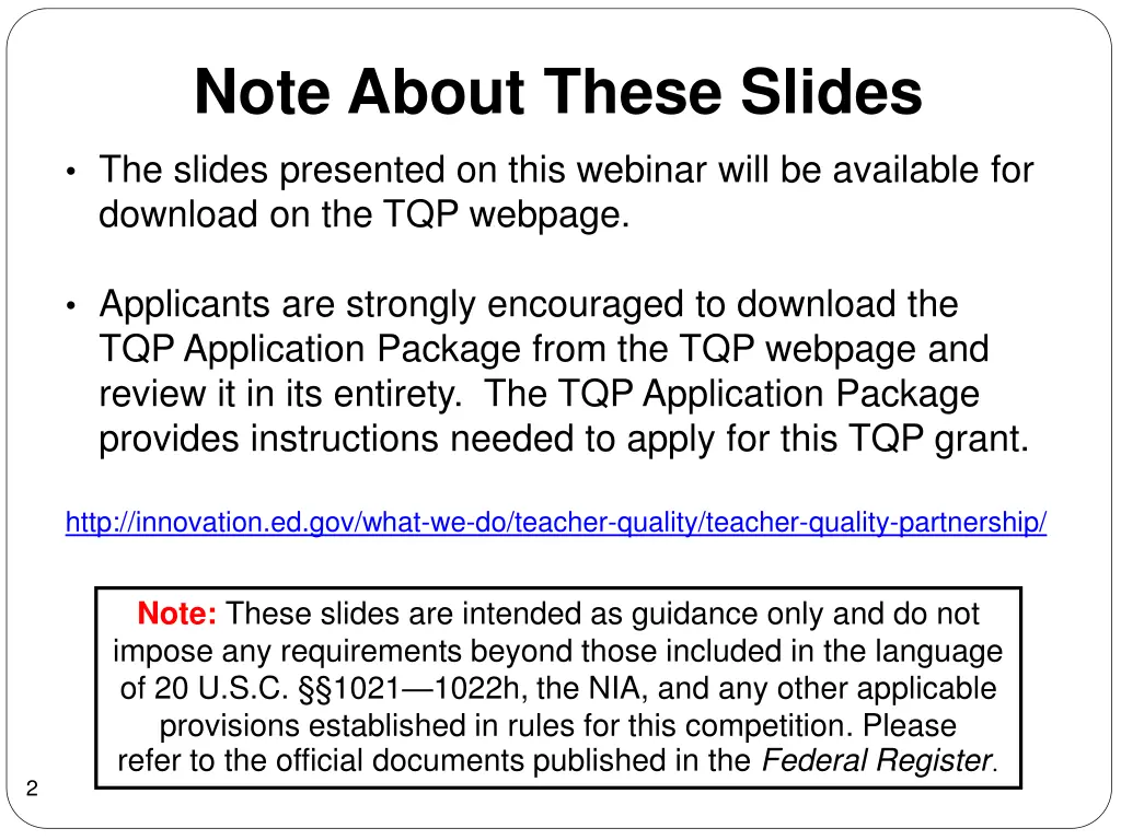 note about these slides