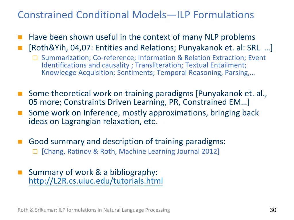 constrained conditional models ilp formulations