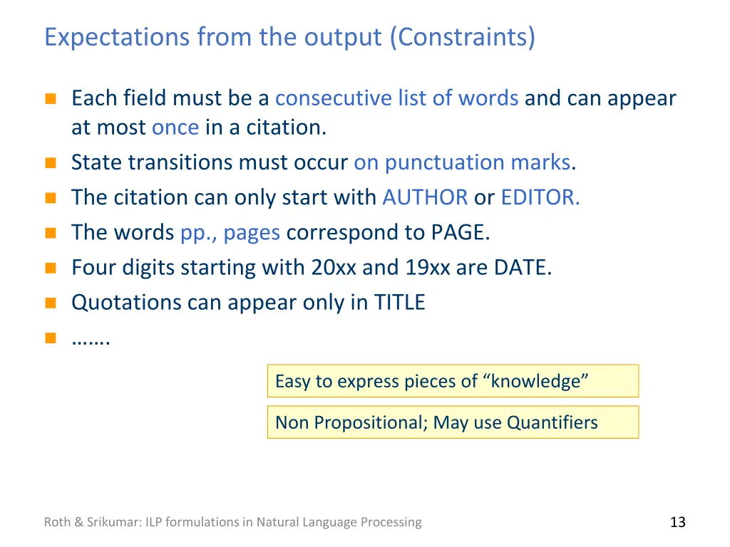 expectations from the output constraints