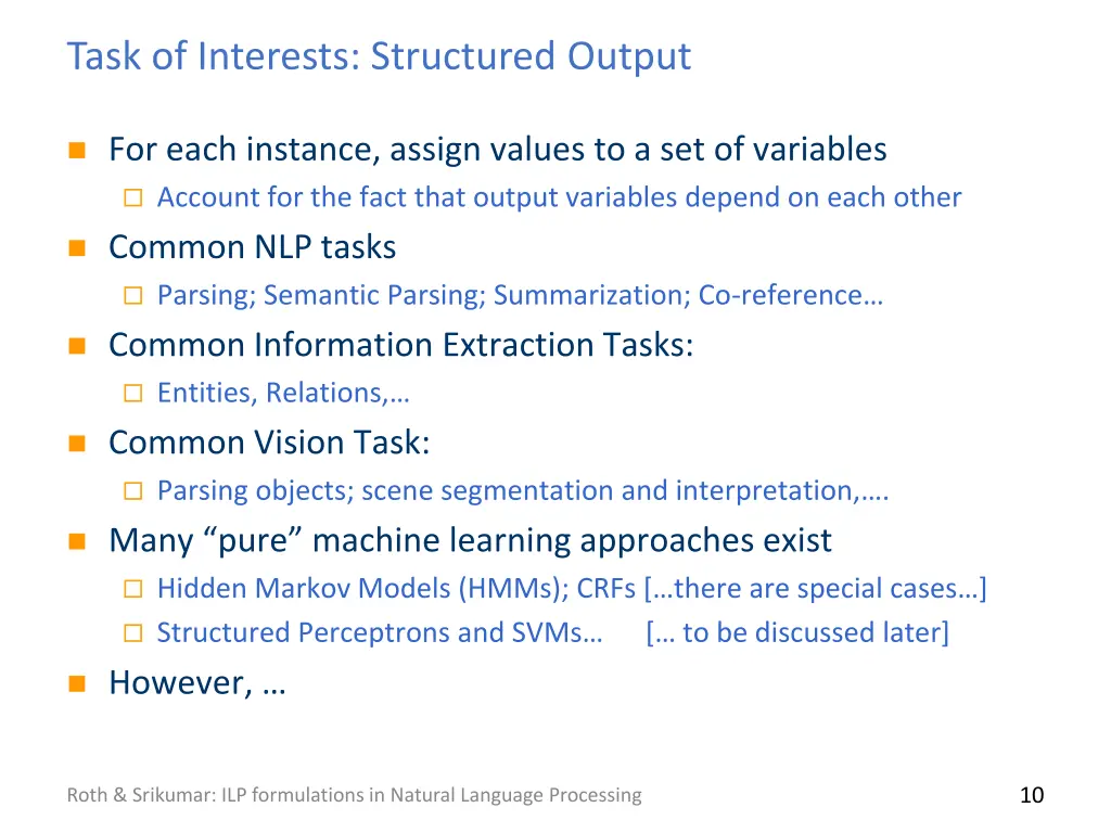 task of interests structured output