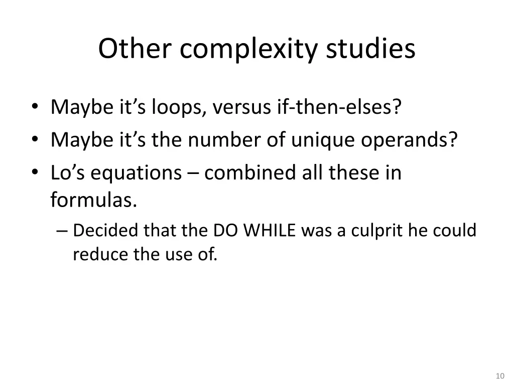 other complexity studies