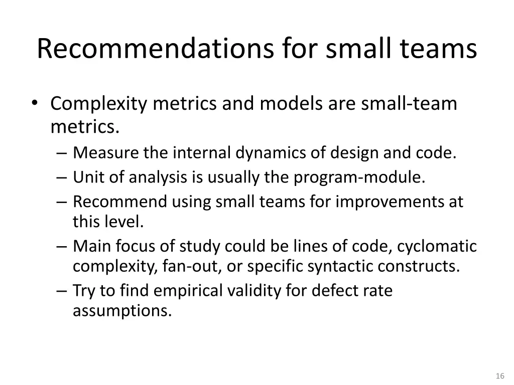 recommendations for small teams