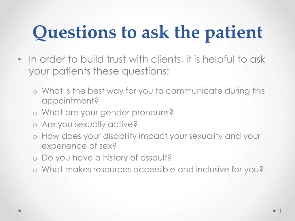 questions to ask the patient
