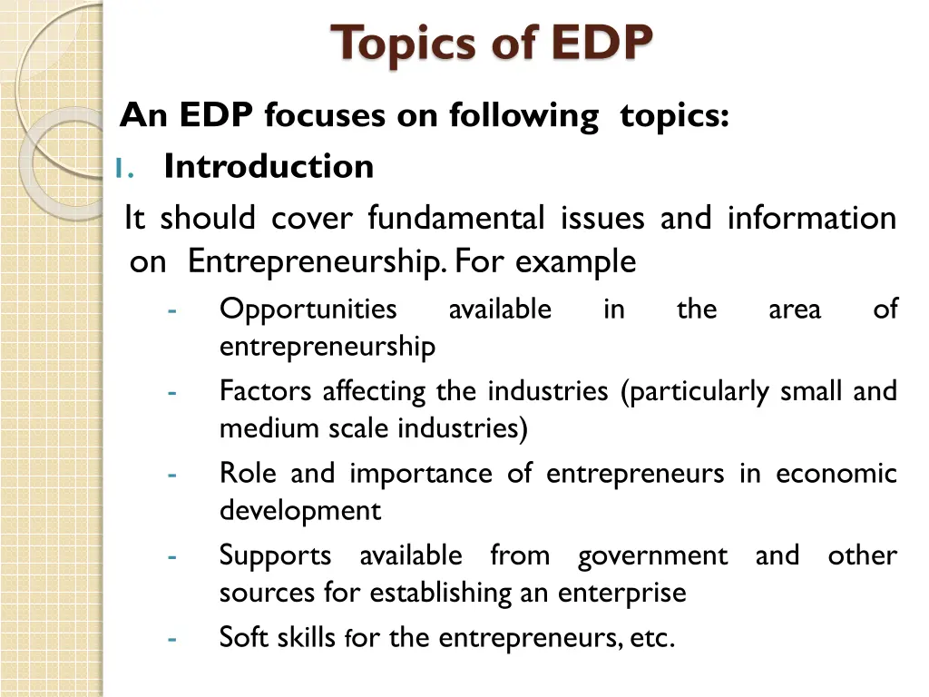 topics of edp