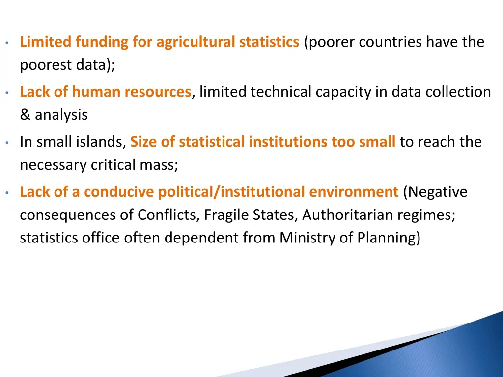 limited funding for agricultural statistics