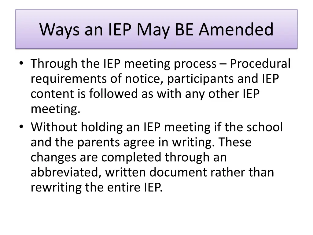 ways an iep may be amended