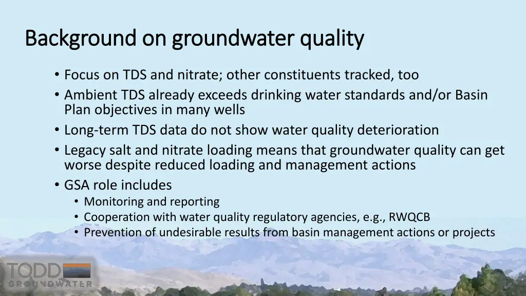 background on groundwater quality background