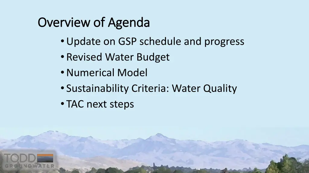 overview of agenda overview of agenda update