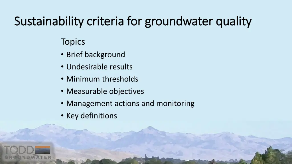 sustainability criteria for groundwater quality