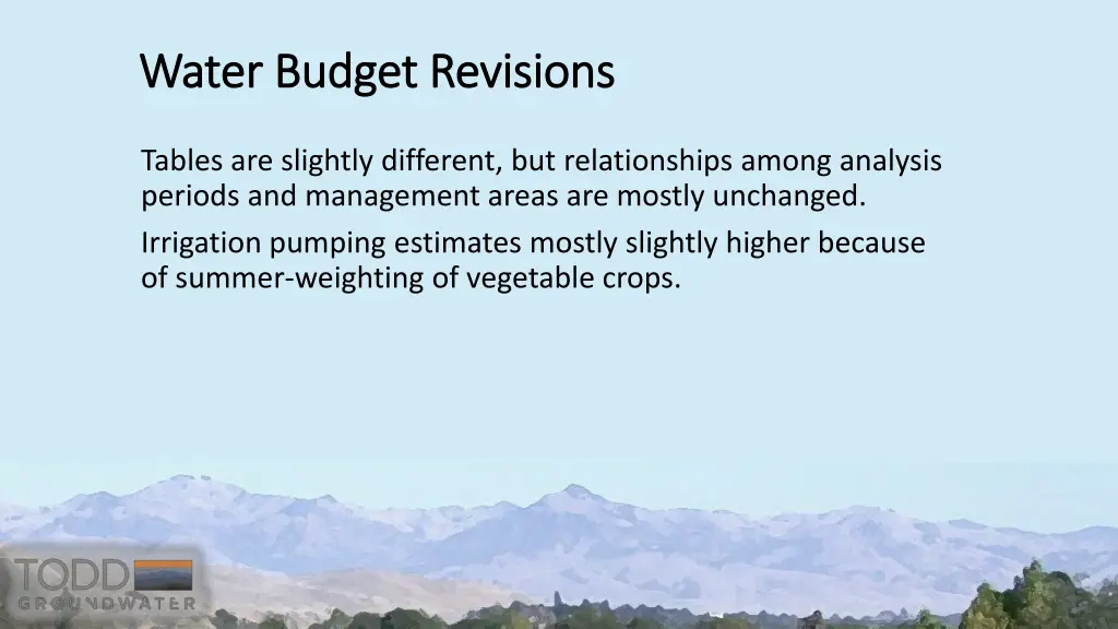 water budget revisions water budget revisions
