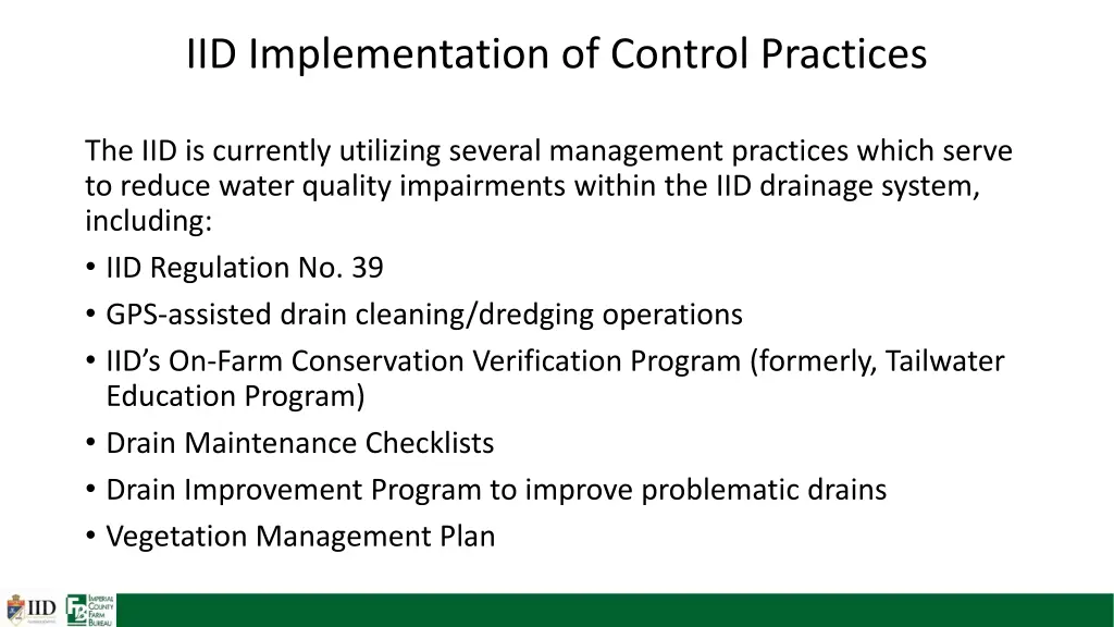 iid implementation of control practices