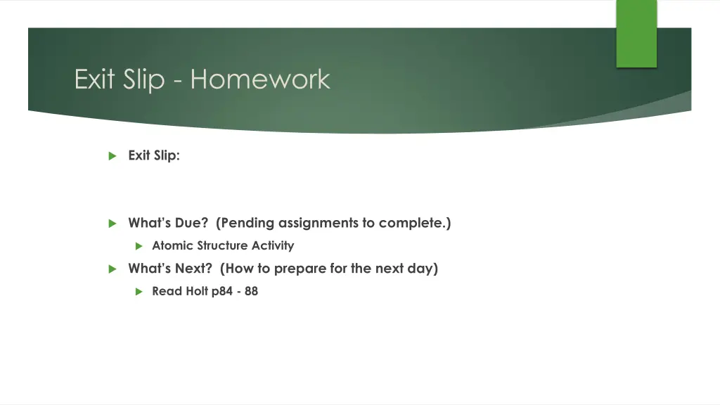 exit slip homework