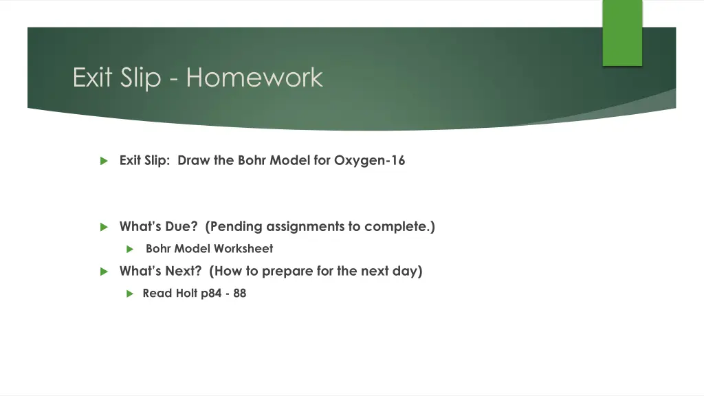 exit slip homework