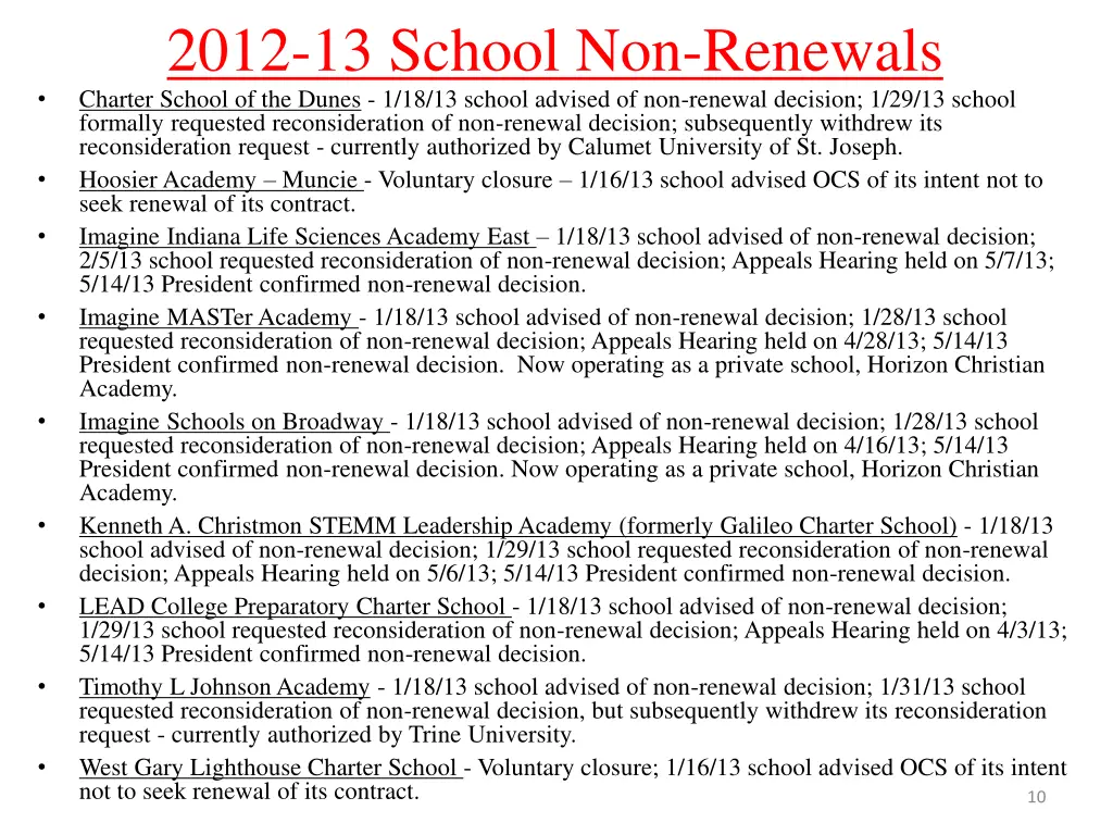 2012 13 school non renewals charter school