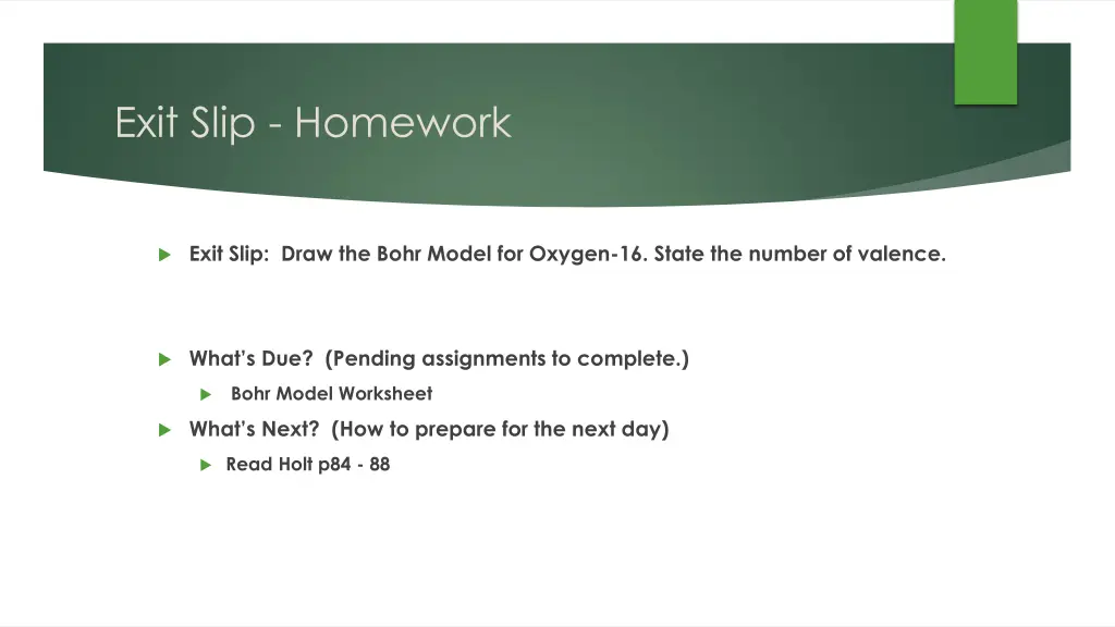 exit slip homework