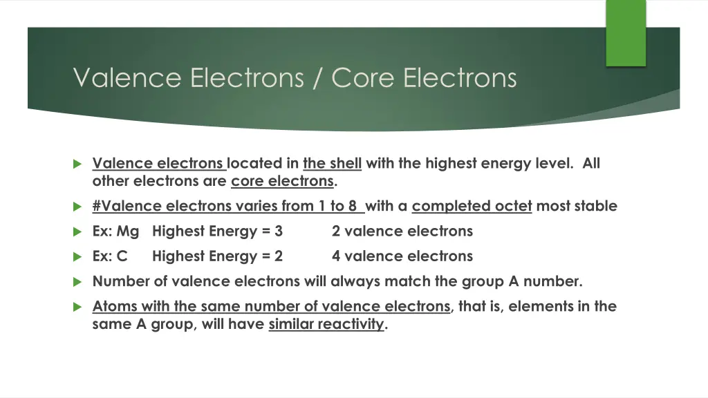 valence electrons core electrons