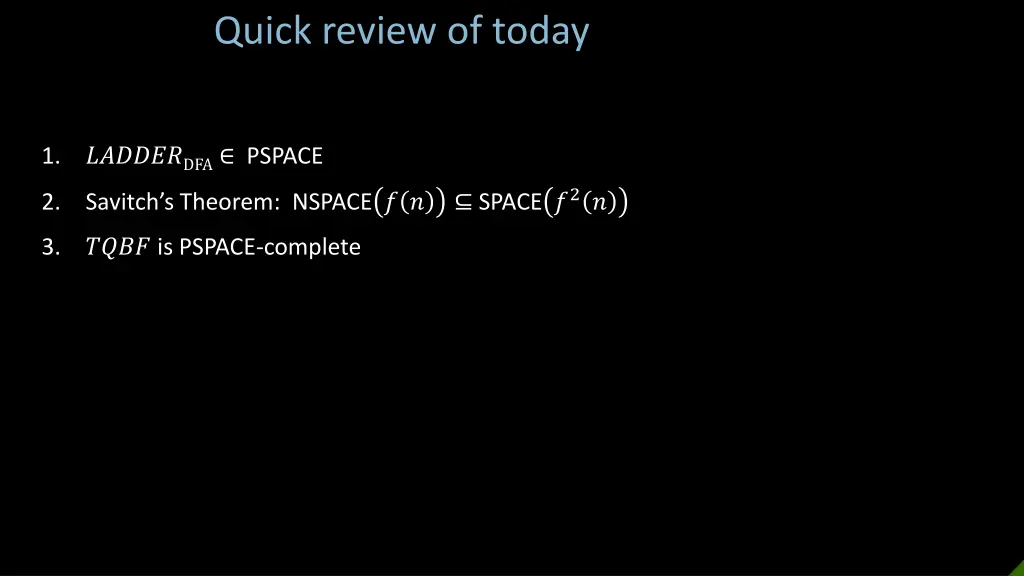 quick review of today