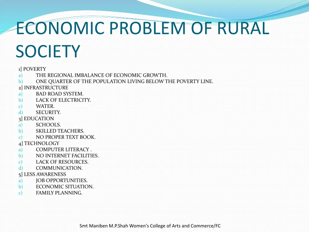 economic problem of rural society